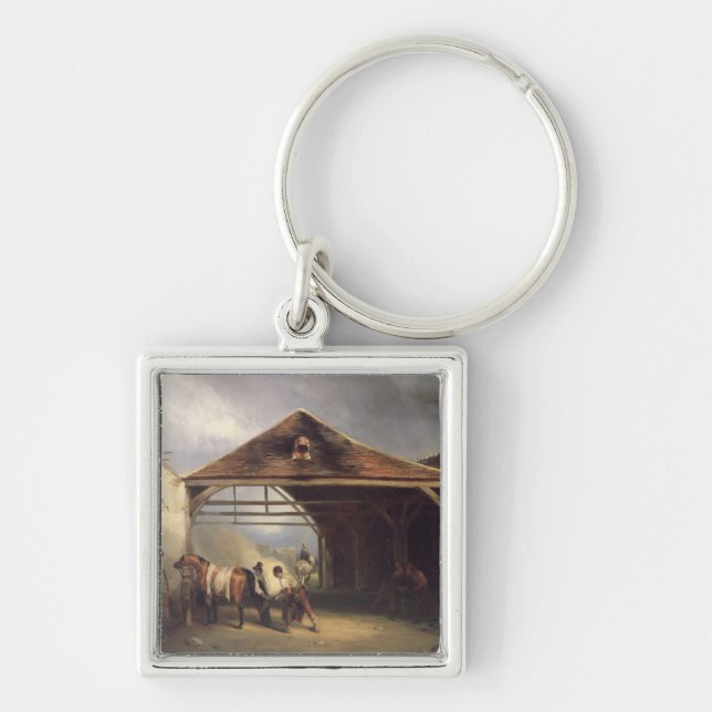 A Farrier shoeing a Horse Key Ring (Front)
