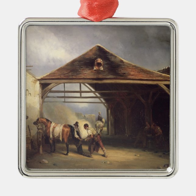 A Farrier shoeing a Horse Metal Tree Decoration (Front)