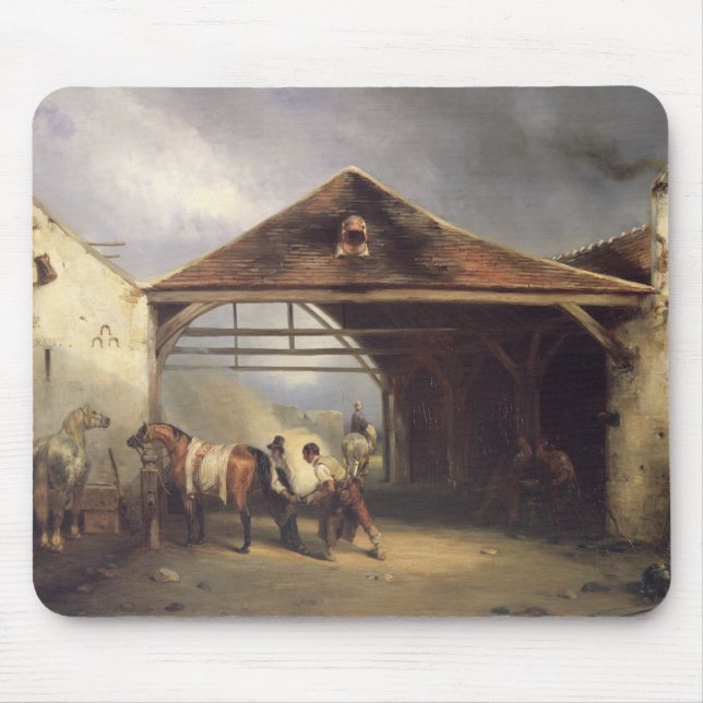 A Farrier shoeing a Horse Mouse Mat (Front)