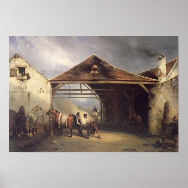 A Farrier shoeing a Horse Poster (Front)