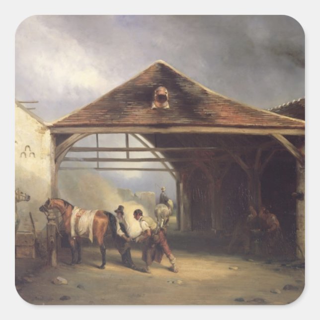 A Farrier shoeing a Horse Square Sticker (Front)