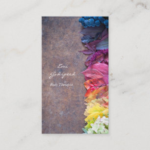 a fashionable card with colorful leaves and flower