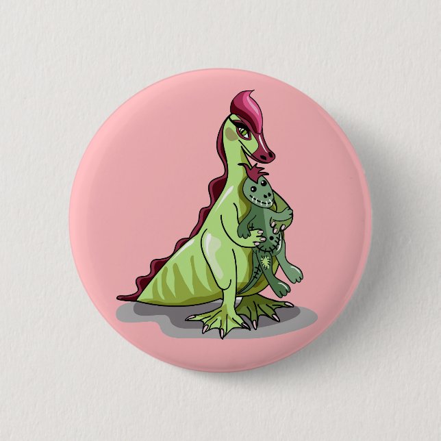A Female Hadrosaurus Holding A Doll. 6 Cm Round Badge (Front)