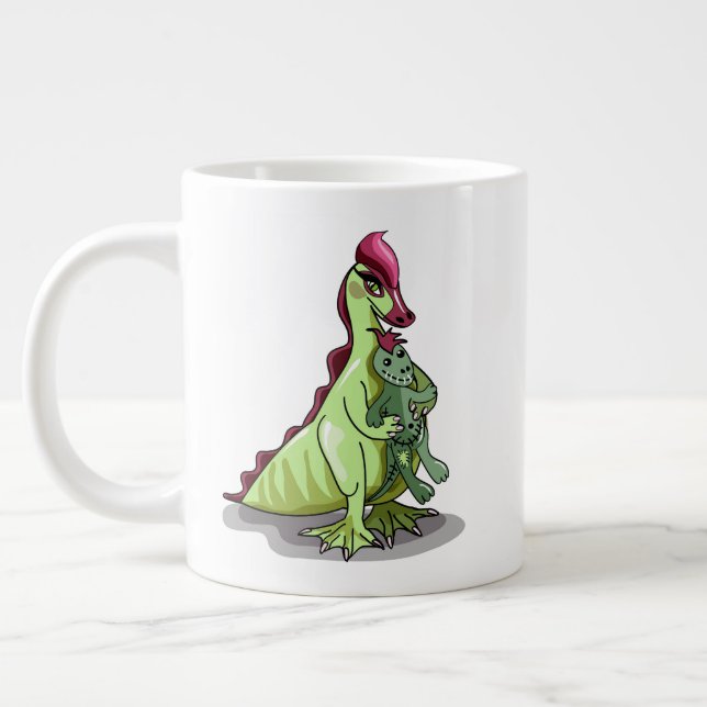 A Female Hadrosaurus Holding A Doll. Large Coffee Mug (Left)