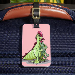 A Female Hadrosaurus Holding A Doll. Luggage Tag