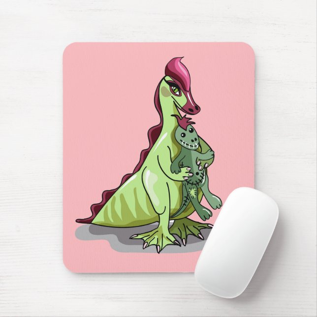 A Female Hadrosaurus Holding A Doll. Mouse Mat (With Mouse)