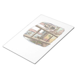 a female illustration sitting in a corner by a win notepad