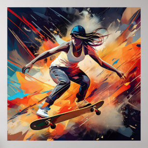 A female skateboarder. poster