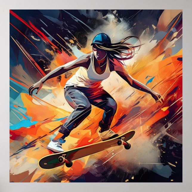 A female skateboarder. poster (Front)