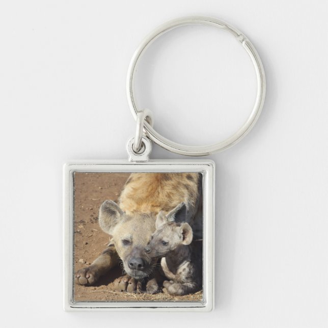 A female Spotted Hyena and her cub, Kruger Key Ring (Front)