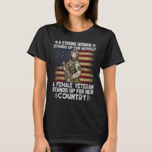 A female Veteran American Flag Patriotic Us Vetera T-Shirt