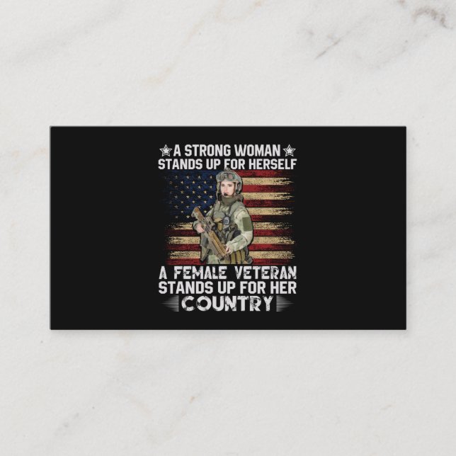 a female veteran stands up for her country business card (Front)