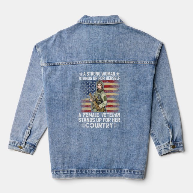 A Female Veteran Stands Up For Her Country  Denim Jacket (Back)