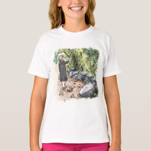 a female water color illustration walking along a T-Shirt