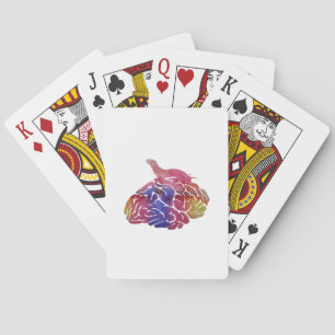 A ferret walking on a brain playing cards