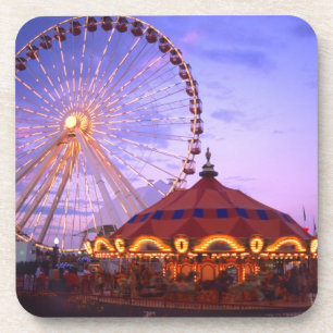 A ferris wheel and carousel at the Navy Pier in Coaster