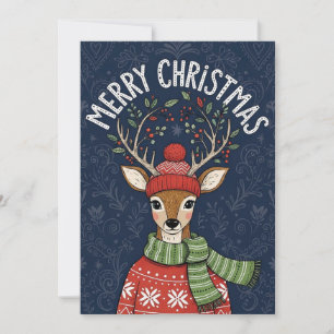 A festive Christmas card featuring a cute deer