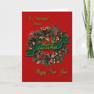 A festive Christmas Wreath for your cousin Holiday Card