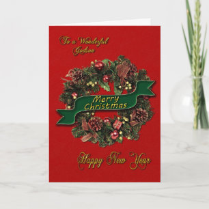 A festive Christmas Wreath for your Godson Holiday Card