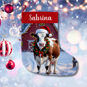 A Festive Cow Country Christmas Personalised Large Christmas Stocking
