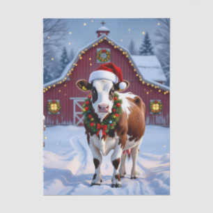 A Festive Cow in Santa Hat Country Christmas   Tissue Paper