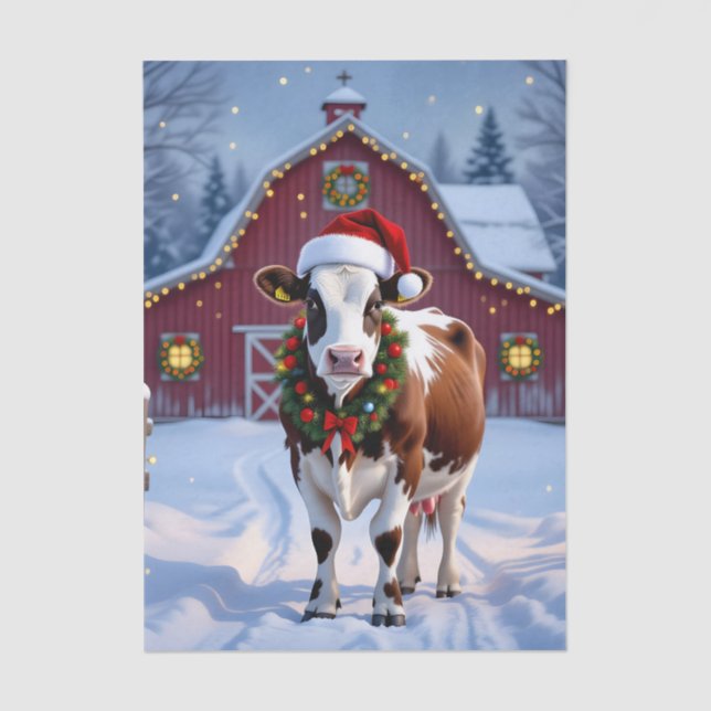 A Festive Cow in Santa Hat Country Christmas   Tissue Paper (Front)