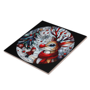 A festive encounter between child and reindeer tile