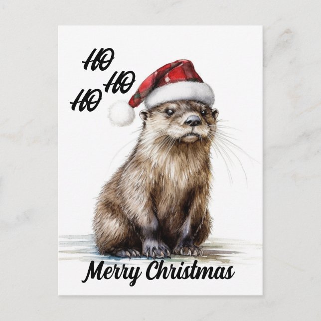 A Festive Santa Christmas Otter Postcard (Front)