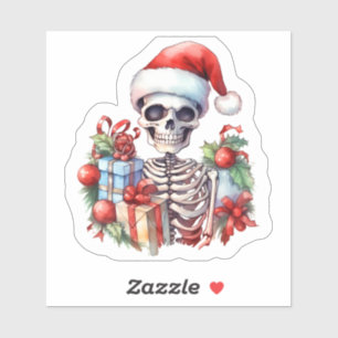 A Festive Skeleton in a Santa Hat With Gifts