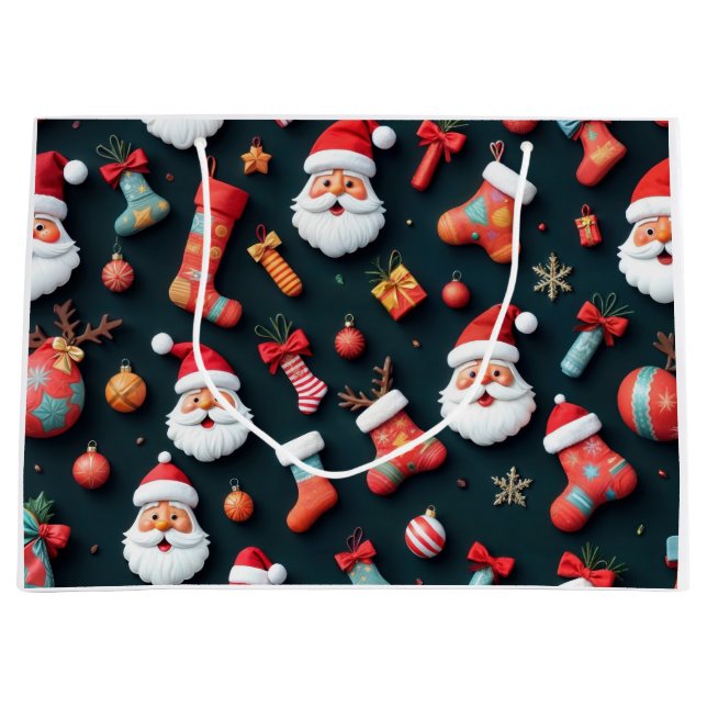 A Festive Tapestry Santa and Christmas Cheer Large Gift Bag (Front)
