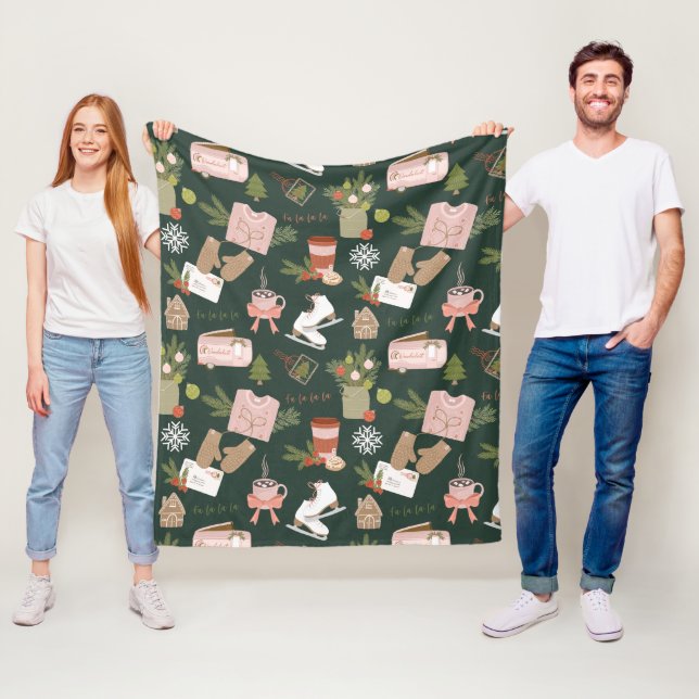 A Few of My Favourite Christmas Things Dark Green Fleece Blanket (In Situ)