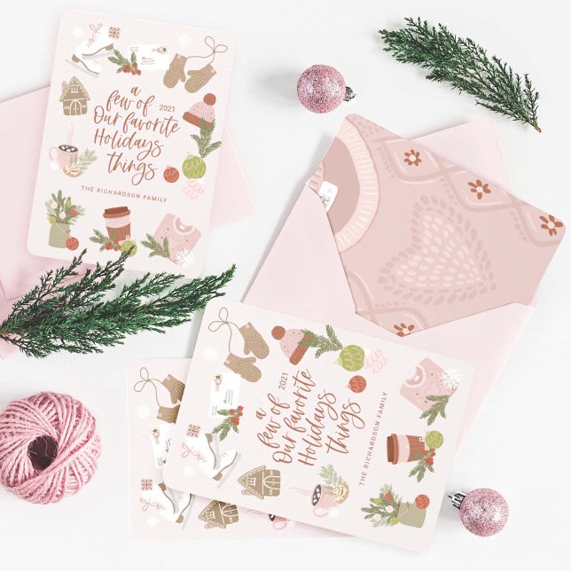 A Few of Our Favourite Christmas Things Blush Pink Holiday Card (Creator Uploaded)