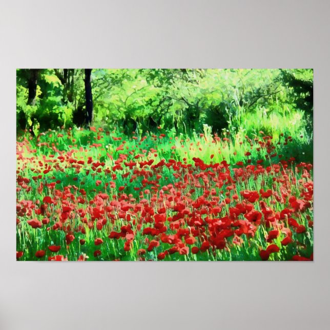 A Field Of Red Wildflowers Landscape Art Poster (Front)