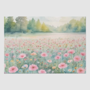 : A Field of Wild Flowers in watercolor decoupage Tissue Paper