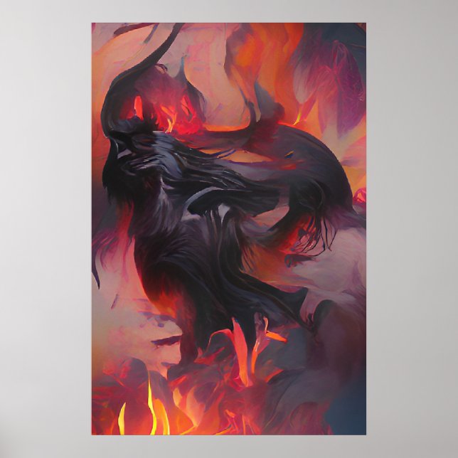 A fiendish monster emerges from a sea of flames poster (Front)