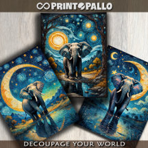 A fierce elephant in a blue Van Gogh starry night