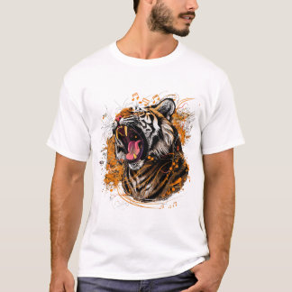 A fierce tiger roaring with musical notes emanatin T-Shirt