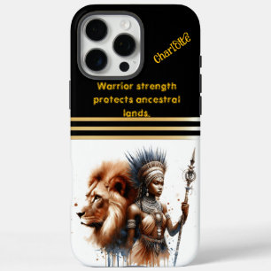 A fierce warrior stands strong beside a lion iPhone 16 pro max case
