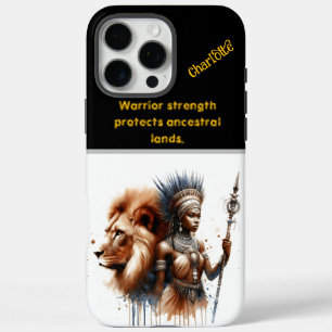 A fierce warrior stands strong beside a lion iPhone 16 pro max case
