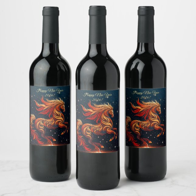 a fiery horse against a starry sky wine label (Bottles)