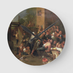 A Fight Outside a Tavern Round Clock