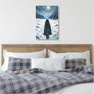 A Figure Walking Through a Snowy Forest Canvas Print