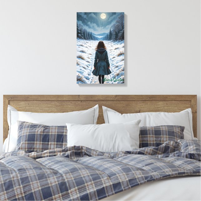 A Figure Walking Through a Snowy Forest Canvas Print (Insitu(Bedroom))
