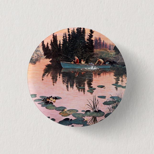 A Fine Catch by John Clymer 3 Cm Round Badge (Front)