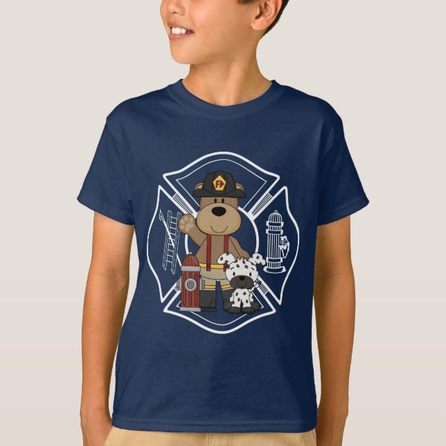 A Firefighter Fire Dept Bear T-Shirt (Front)