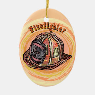 A Firefighter Helmet Ceramic Tree Decoration