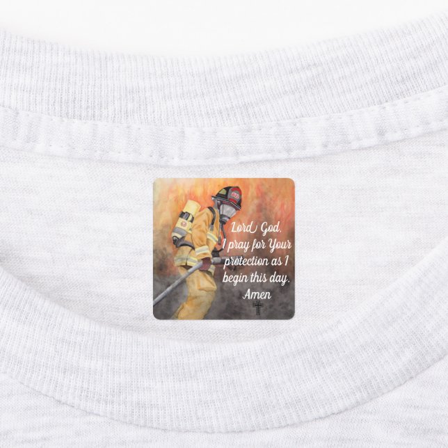 A Firefighter's Prayer T-shirt Iron On Label (Affixed)