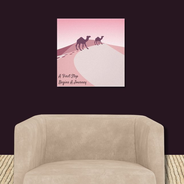 A First Step Begins A Journey, Desert Pink Art  Canvas Print (A First Step Begins A Journey, Pink Wall Art)