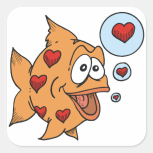 A Fish in Love - Square Sticker