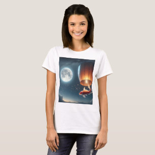 a fish jumping over a red fish with a moon in the  T-Shirt